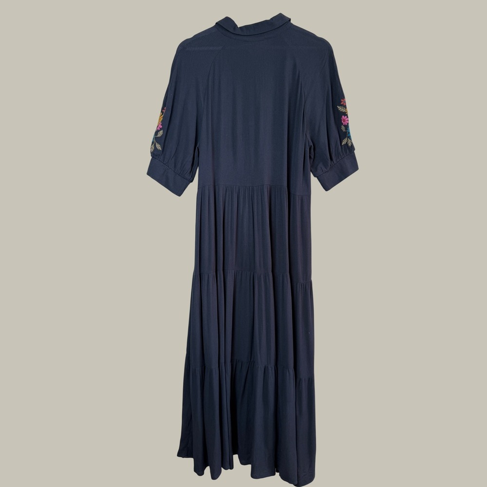 Natural Life Women Grey Boho Floral Embroidered Tiered Maxi Prairie Dress Size S - Picture 4 of 11